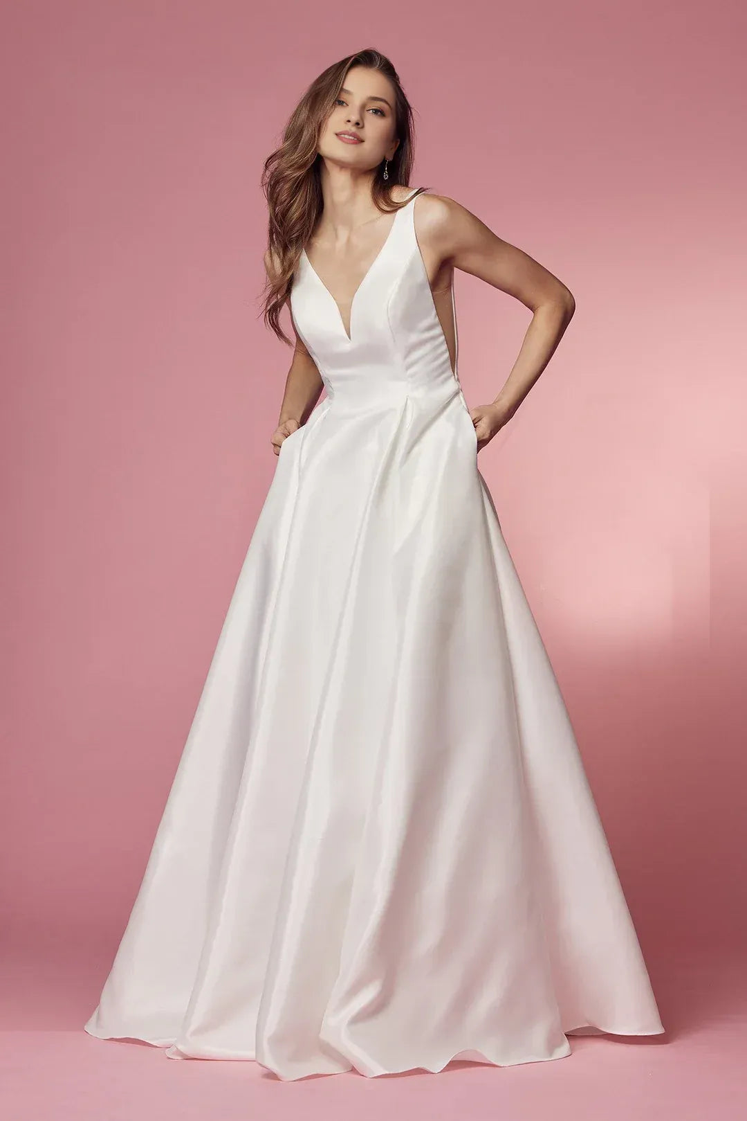 Sleek A-Line Plunging-Neck Sleeveless Floor-Length Wedding Dress