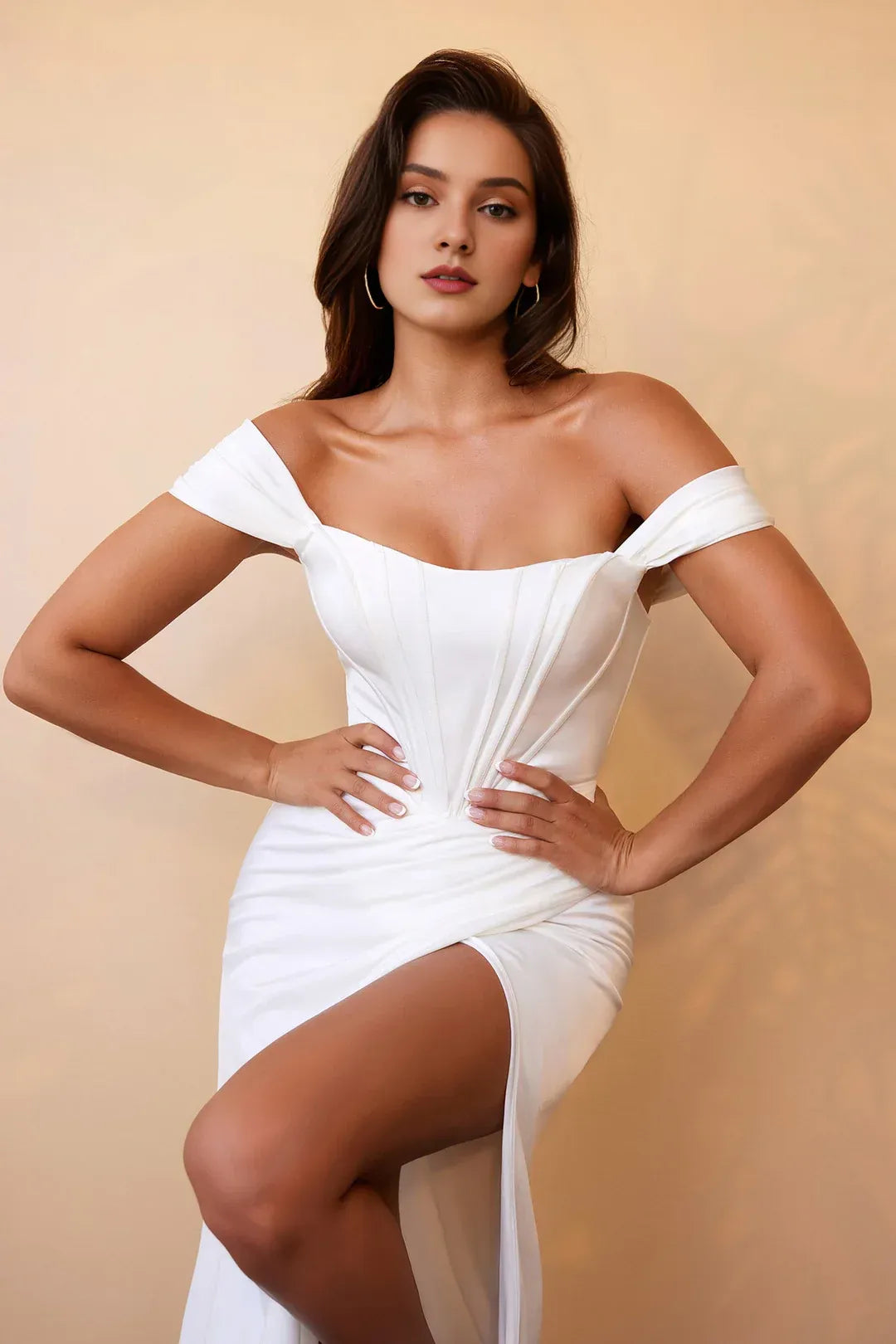 Sleek Mermaid Off-the-Shoulder Floor-Length Wedding Dress