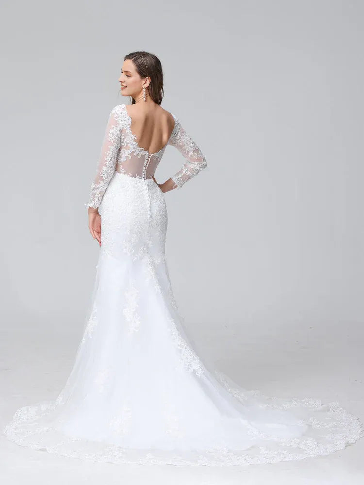 Sleek Mermaid Sweetheart-Neck Long-Sleeve Floor-Length Wedding Dress