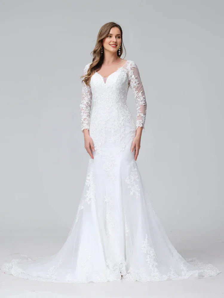 Sleek Mermaid Sweetheart-Neck Long-Sleeve Floor-Length Wedding Dress