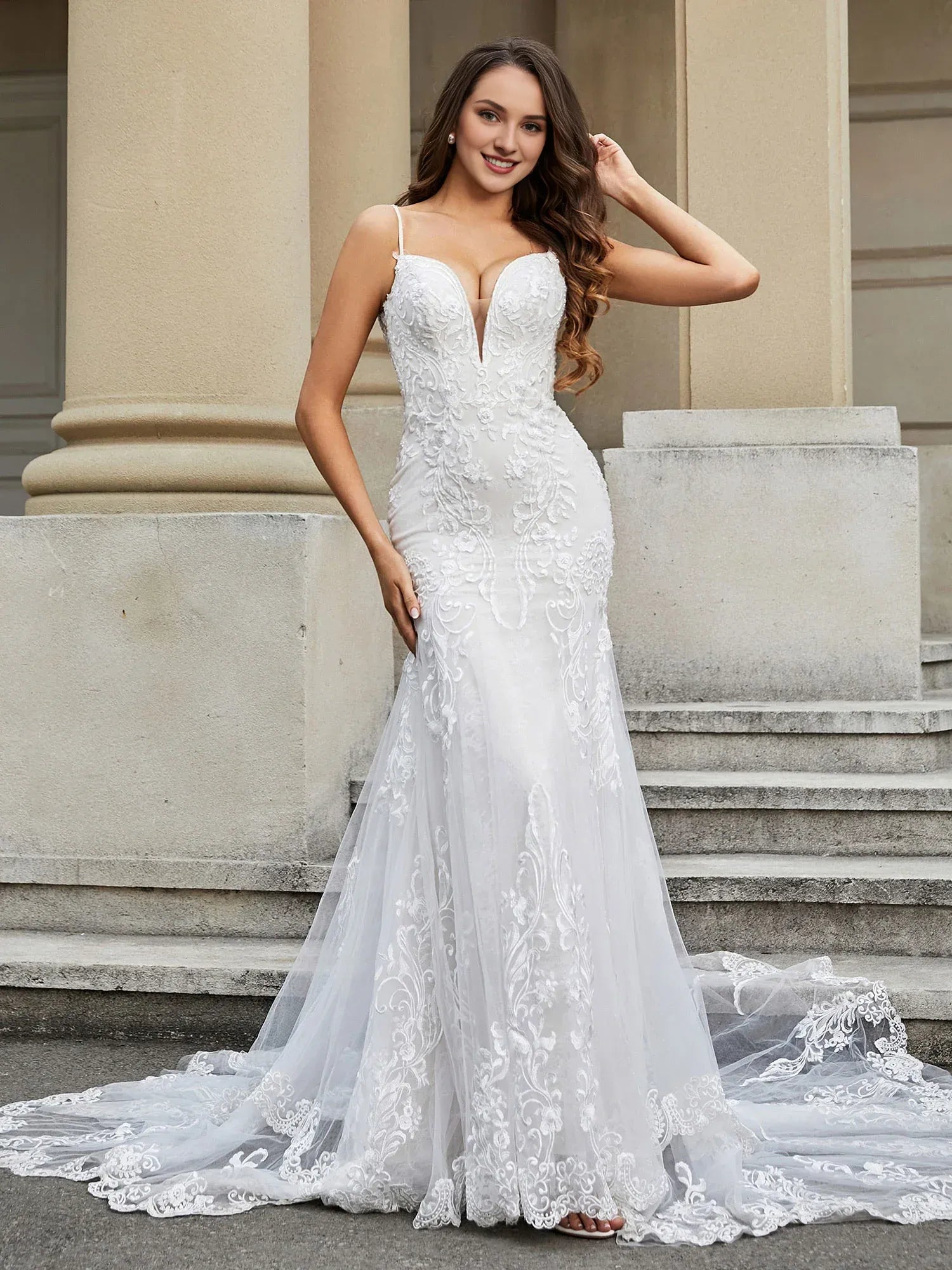 Sleek Mermaid Sweetheart-Neck Spaghetti-Strap Floor-Length Wedding Dress