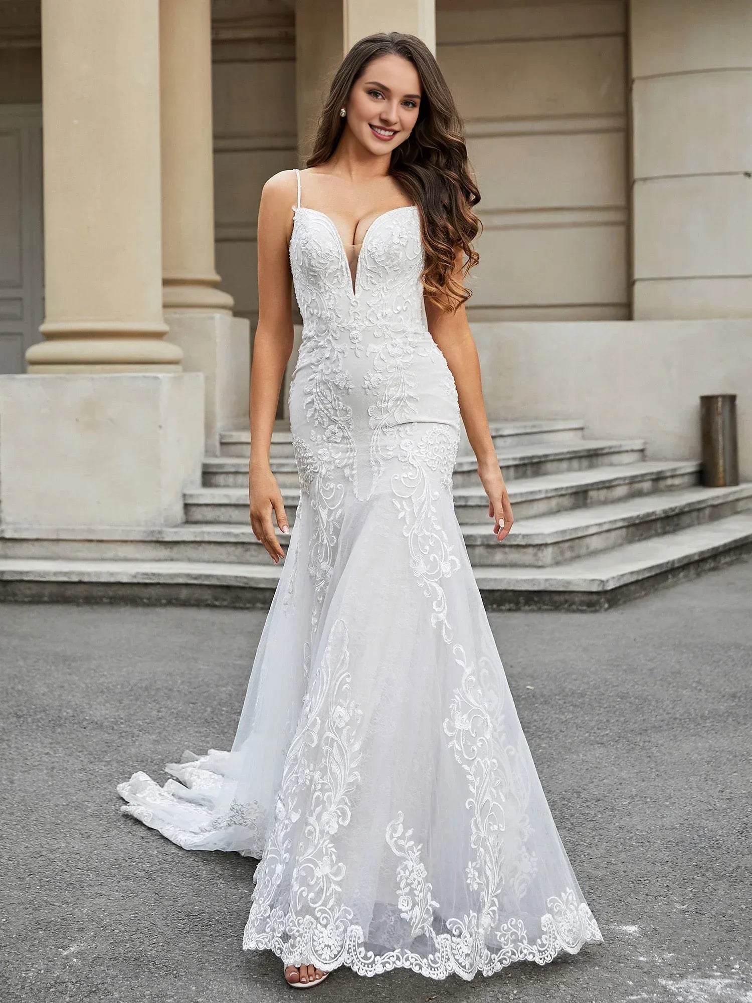 Sleek Mermaid Sweetheart-Neck Spaghetti-Strap Floor-Length Wedding Dress