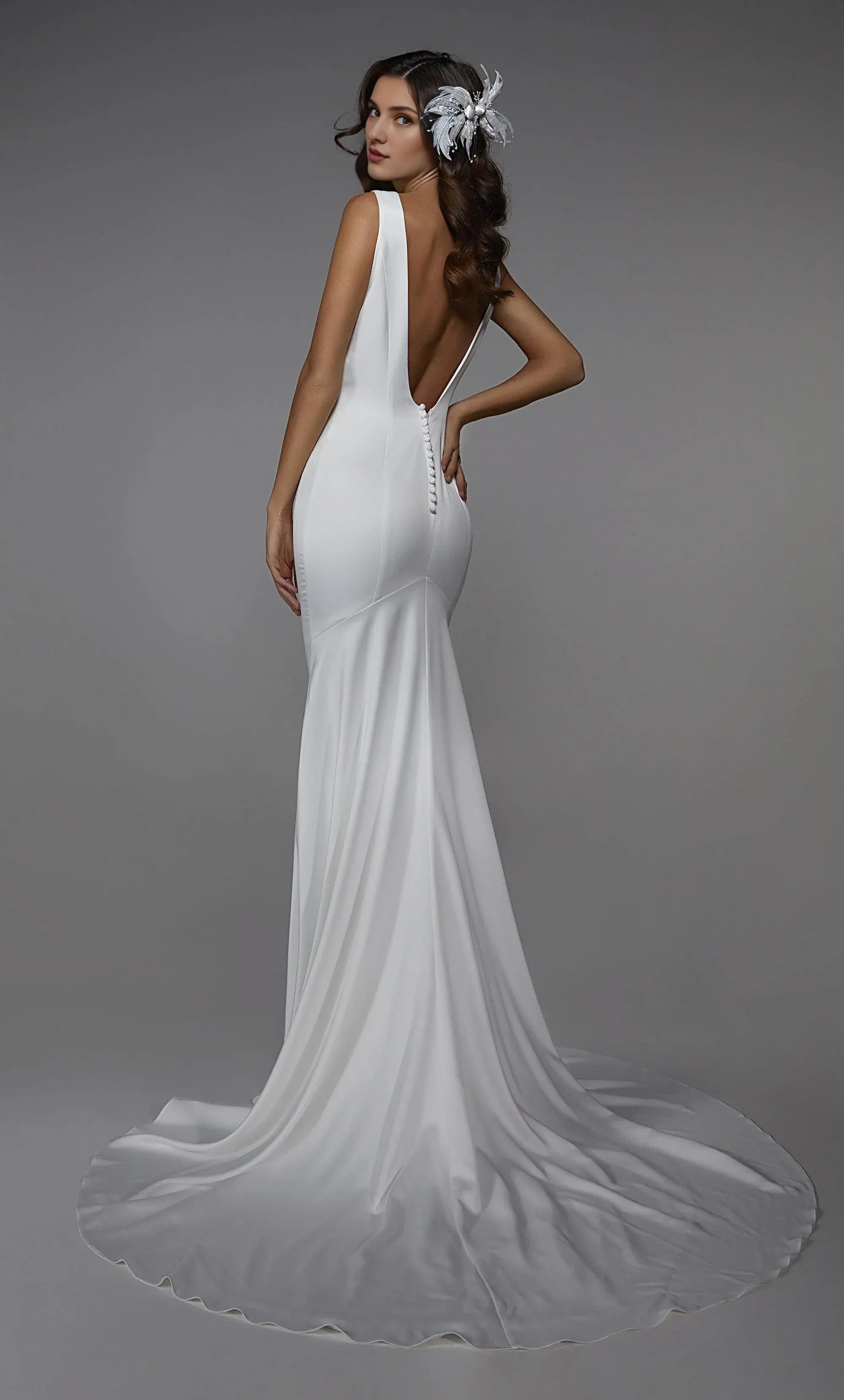 Sleek Satin Mermaid Wedding Dress with Plunge V-Neck & Low Back