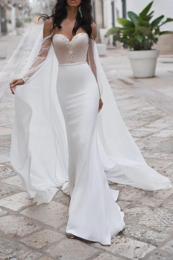 Sleek Sweetheart Off-the-Shoulder Detachable Mermaid Floor-Length Wedding Dress