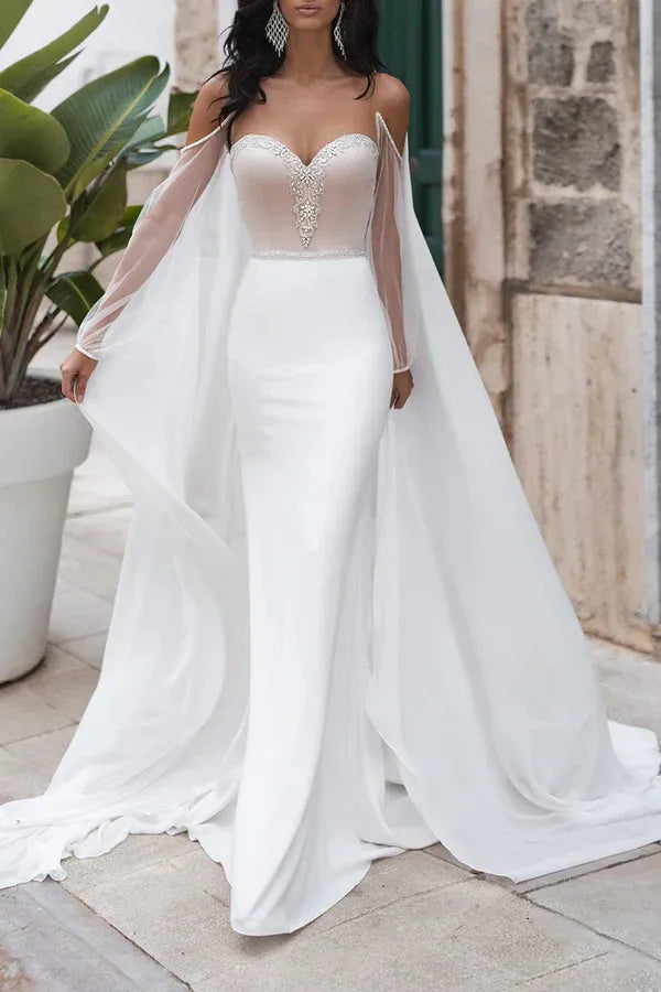 Sleek Sweetheart Off-the-Shoulder Detachable Mermaid Floor-Length Wedding Dress