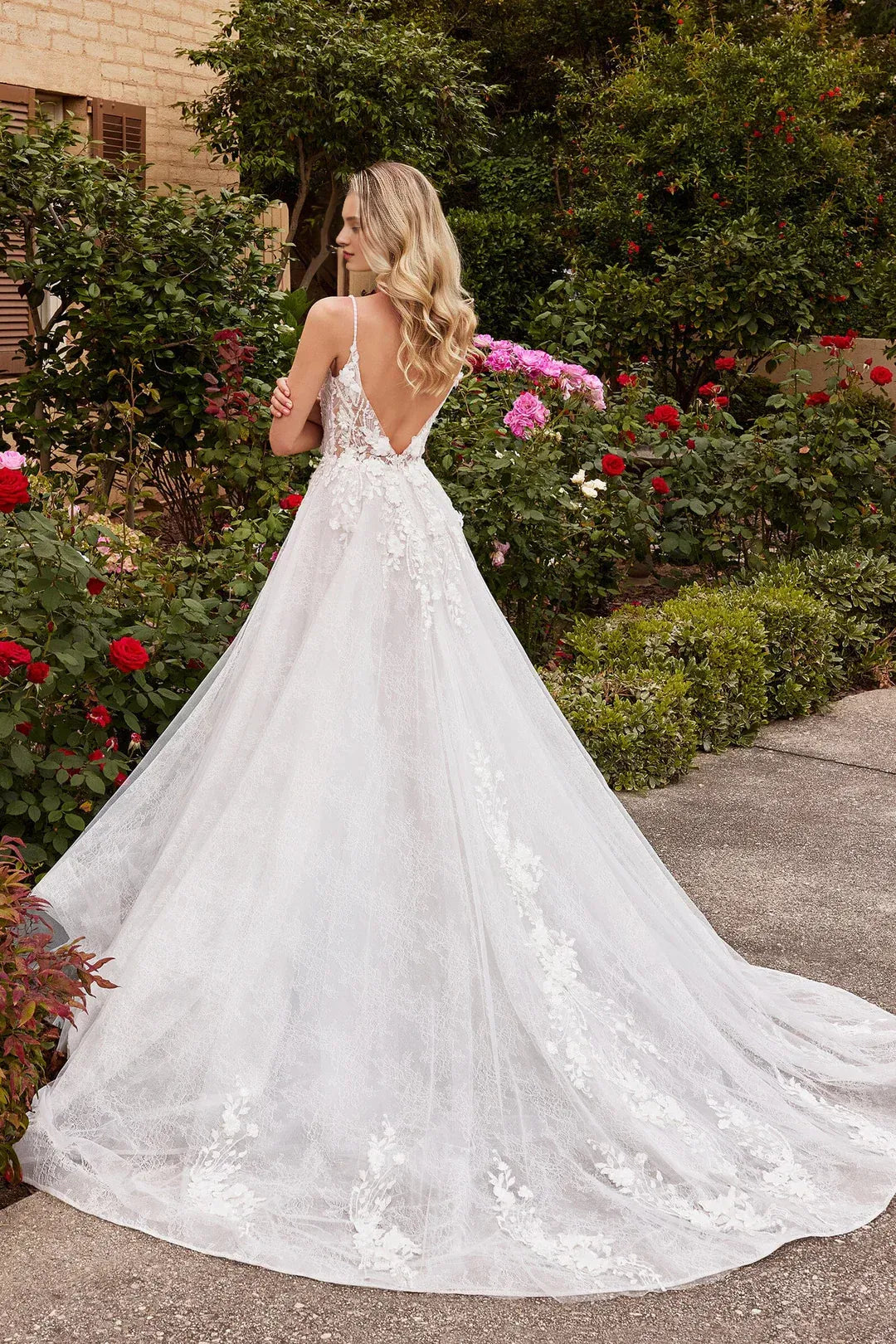 Spellbinding A-Line Plunging-Neck Spaghetti-Strap Floor-Length Wedding Dress
