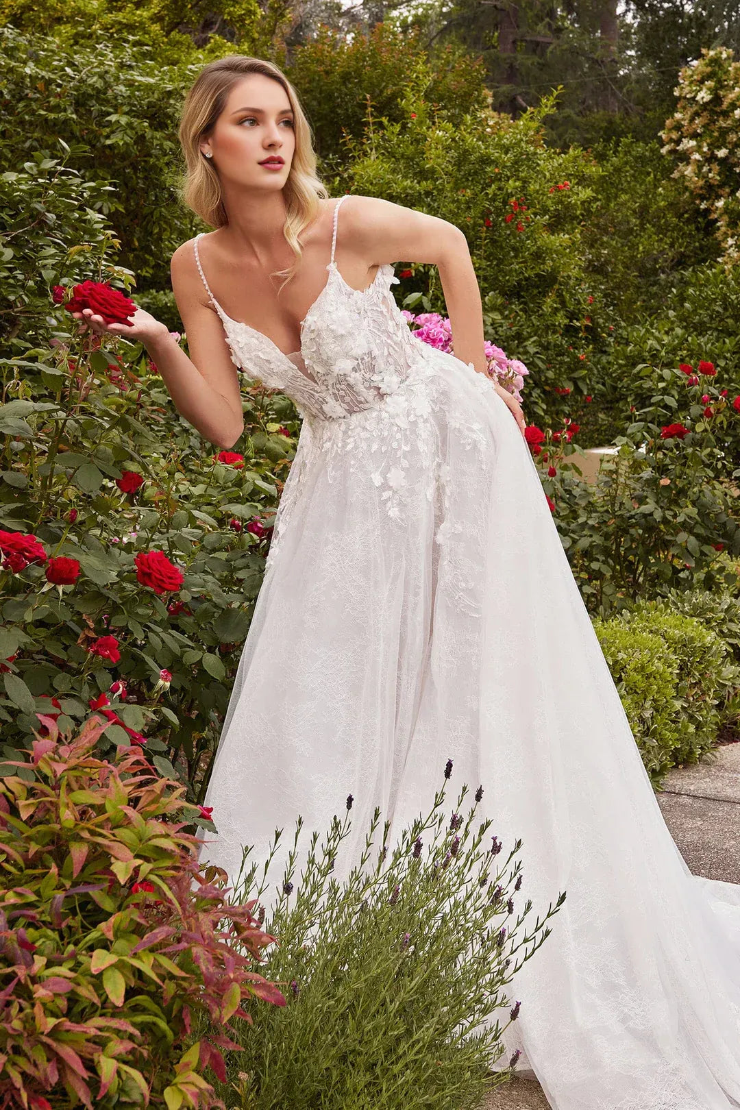 Spellbinding A-Line Plunging-Neck Spaghetti-Strap Floor-Length Wedding Dress