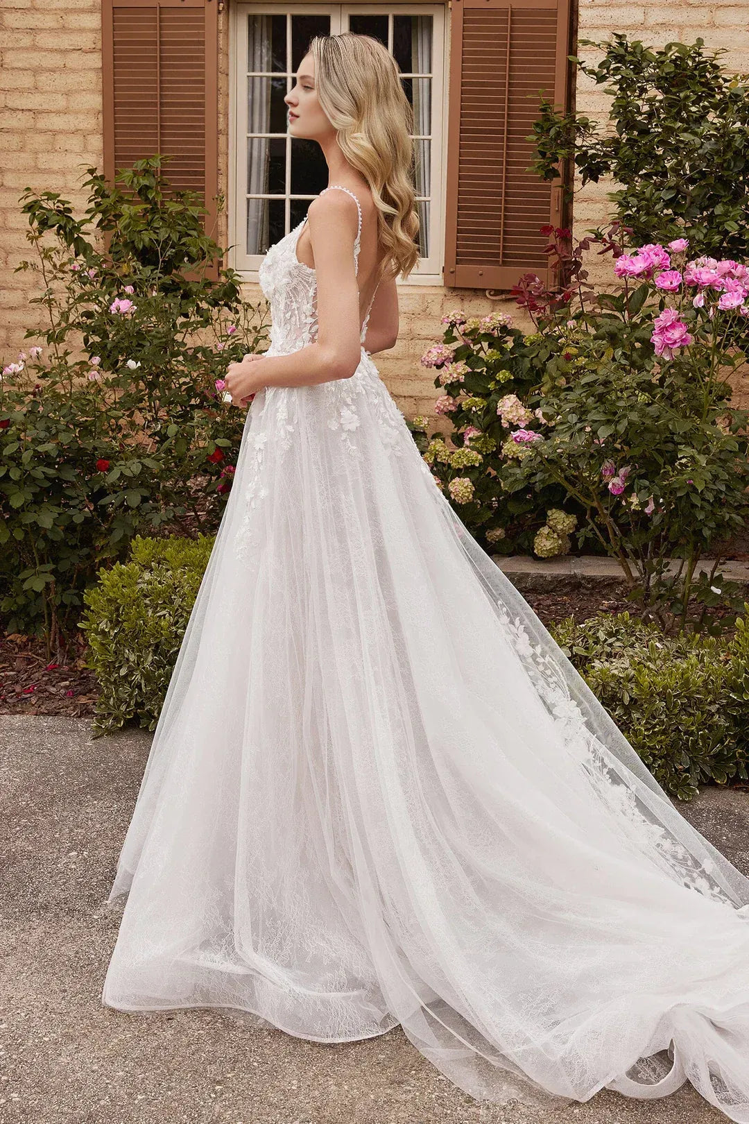 Spellbinding A-Line Plunging-Neck Spaghetti-Strap Floor-Length Wedding Dress