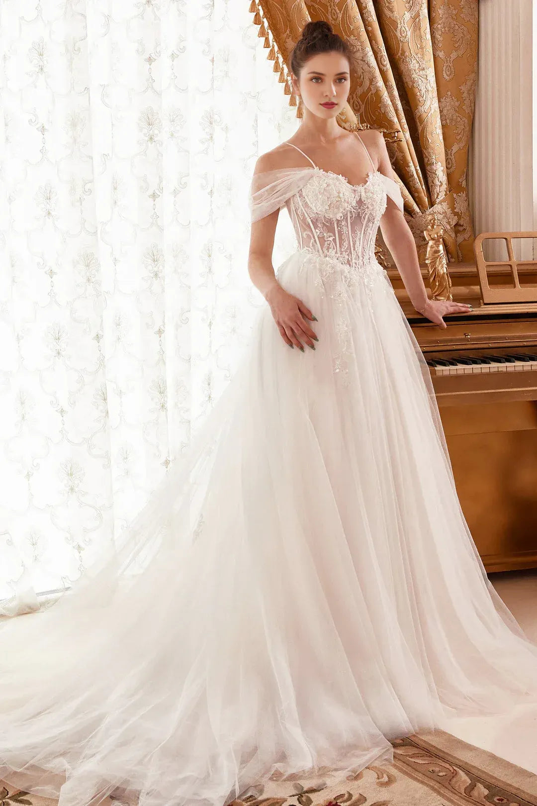 Spellbinding A-Line Sweetheart-Neck Off-the-Shoulder Floor-Length Wedding Dress