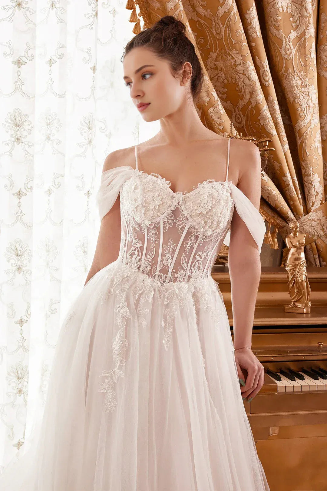 Spellbinding A-Line Sweetheart-Neck Off-the-Shoulder Floor-Length Wedding Dress