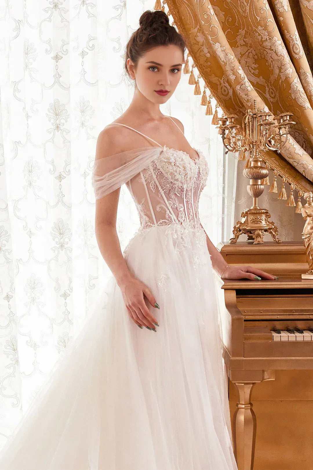 Spellbinding A-Line Sweetheart-Neck Off-the-Shoulder Floor-Length Wedding Dress