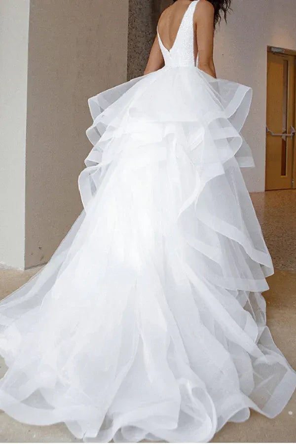 Striking Plunging V-Neck Sleeveless Mermaid Floor-Length Wedding Dress