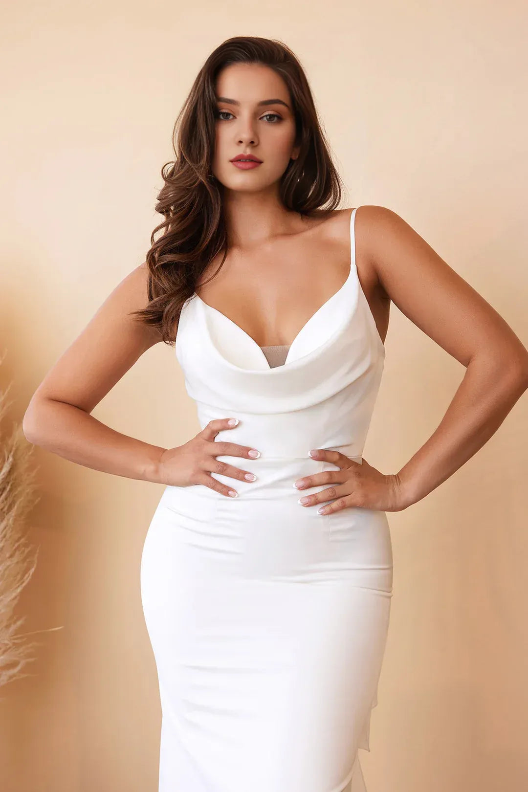 Sultry Mermaid Cowl-Neck Spaghetti-Strap Floor-Length Wedding Dress