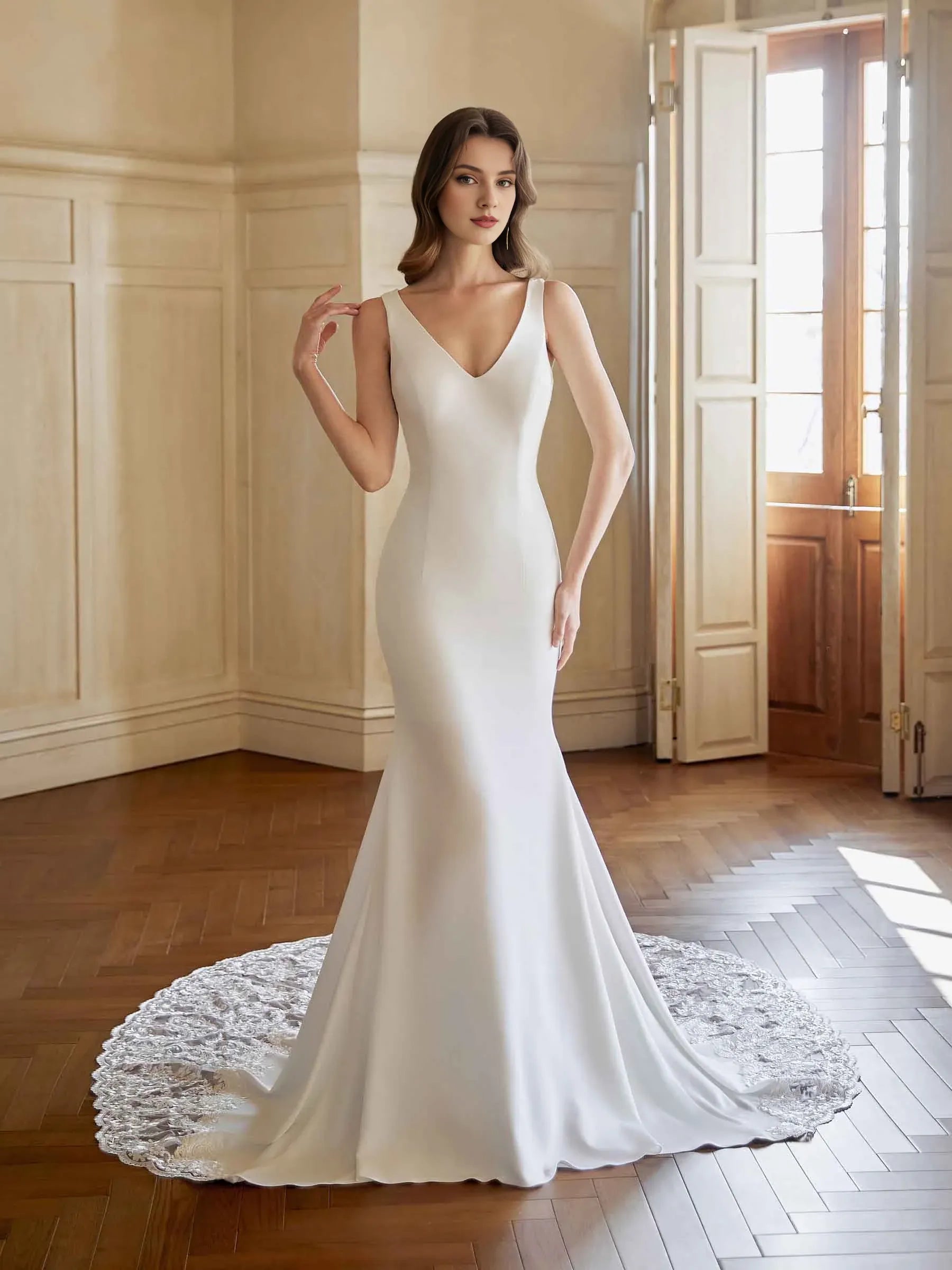 Timeless Mermaid V-Neck Sleeveless Floor-Length Wedding Dress