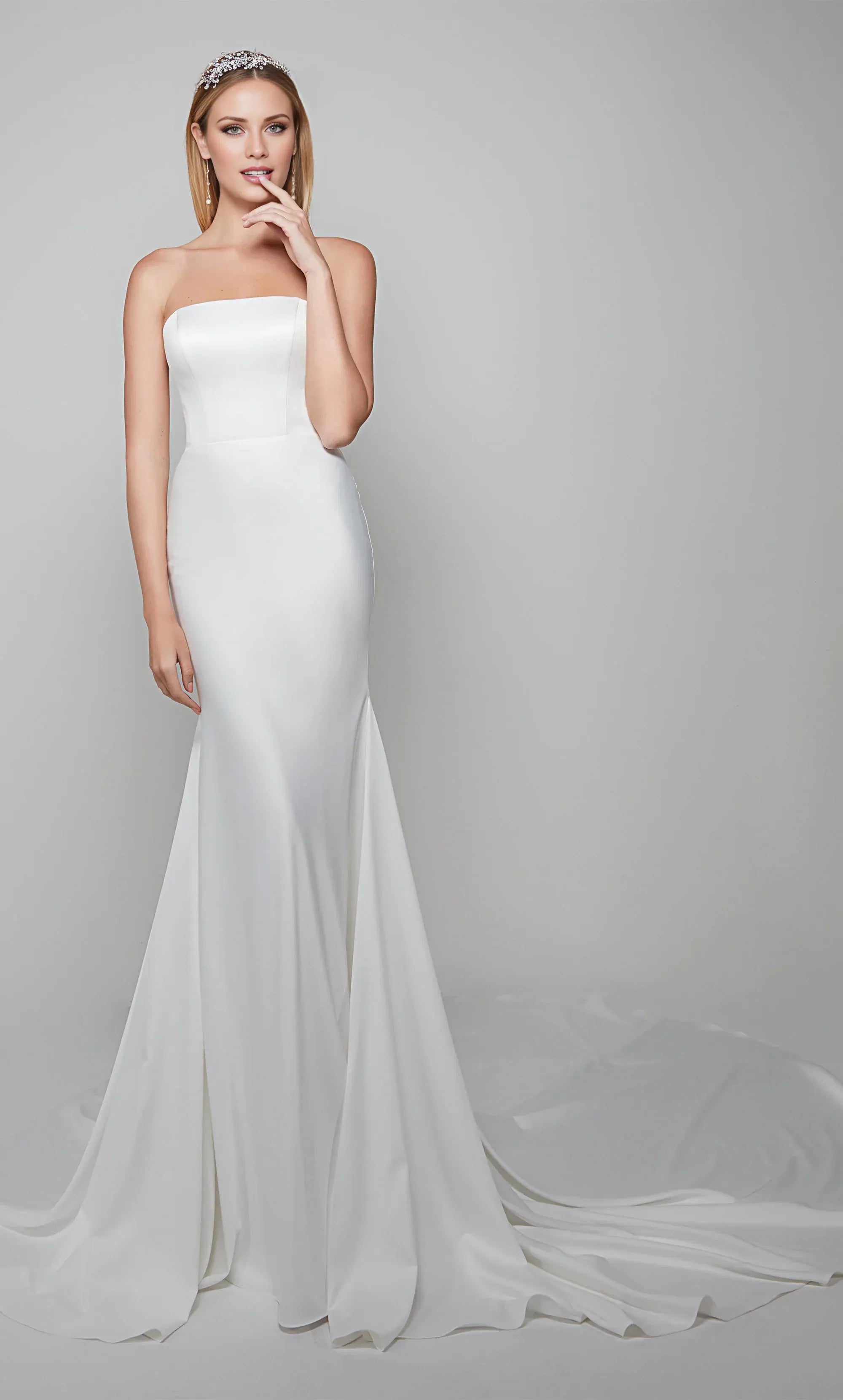 Timeless Satin Mermaid Strapless Square Neck Train Wedding Dress