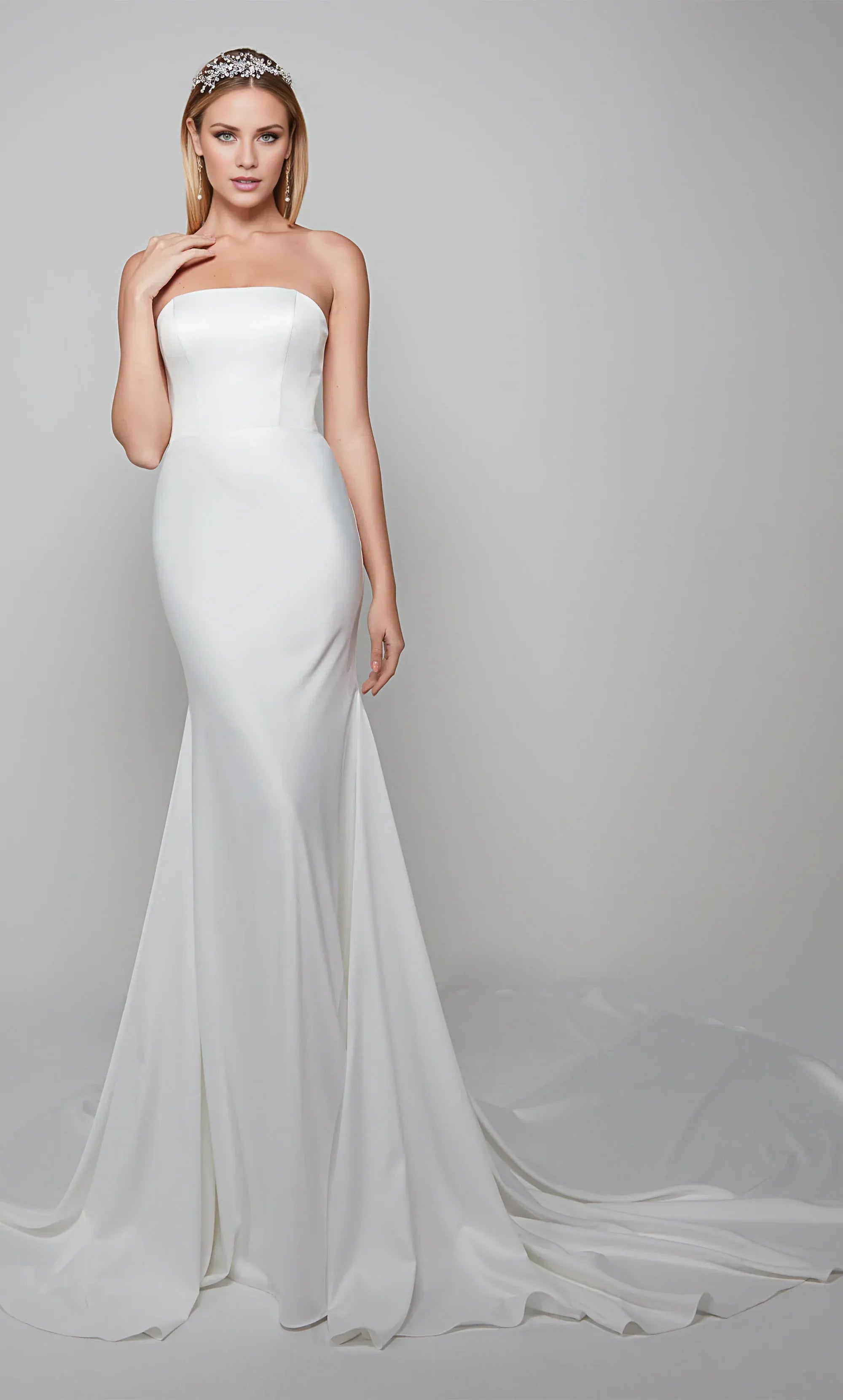 Timeless Satin Mermaid Strapless Square Neck Train Wedding Dress