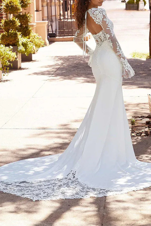 Timeless Square-Neck Long-Sleeve Mermaid Floor-Length Wedding Dress