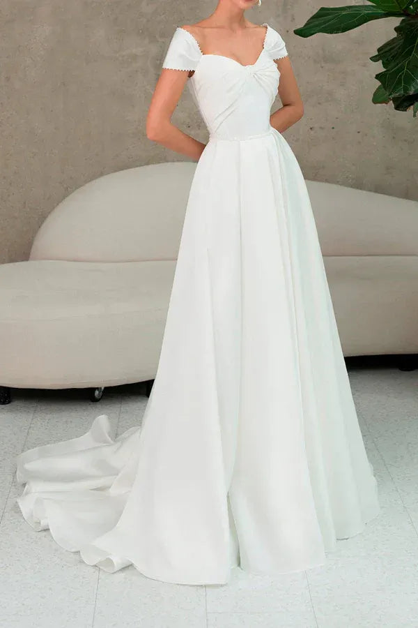 Timeless Sweetheart Short-Sleeve A-Line Floor-Length Wedding Dress