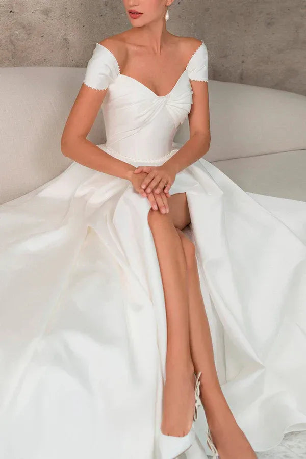 Timeless Sweetheart Short-Sleeve A-Line Floor-Length Wedding Dress