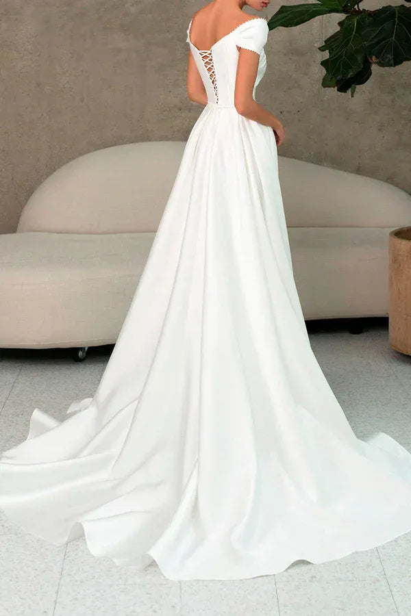 Timeless Sweetheart Short-Sleeve A-Line Floor-Length Wedding Dress