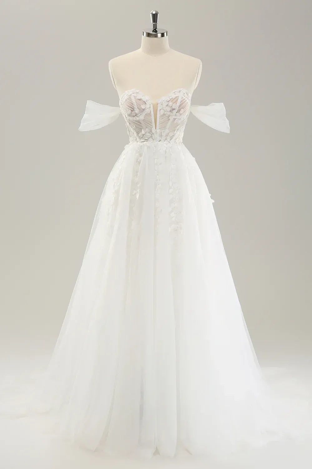 Whimsical A-Line Off-the-Shoulder Floor-Length Wedding Dress