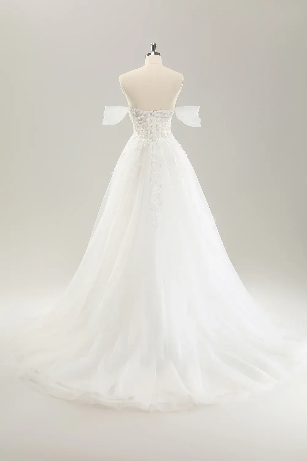 Whimsical A-Line Off-the-Shoulder Floor-Length Wedding Dress