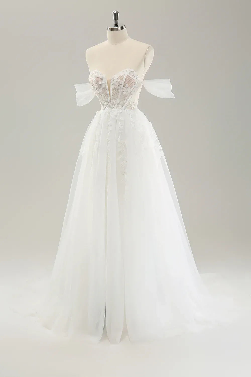 Whimsical A-Line Off-the-Shoulder Floor-Length Wedding Dress