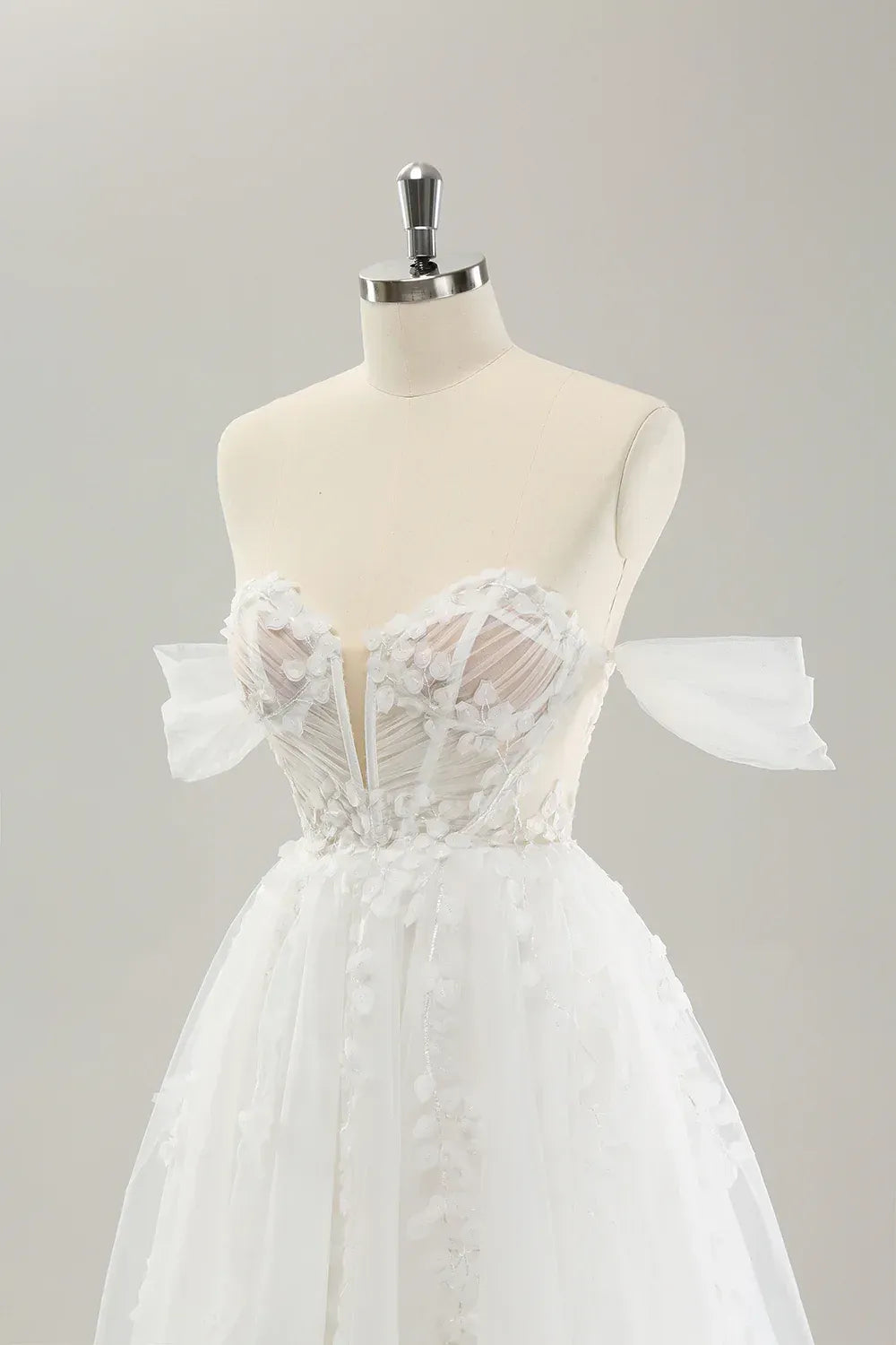 Whimsical A-Line Off-the-Shoulder Floor-Length Wedding Dress