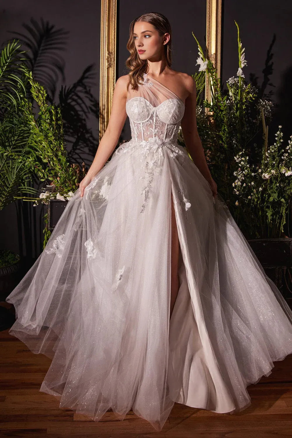 Whimsical A-Line One-Shoulder Floor-Length Wedding Dress