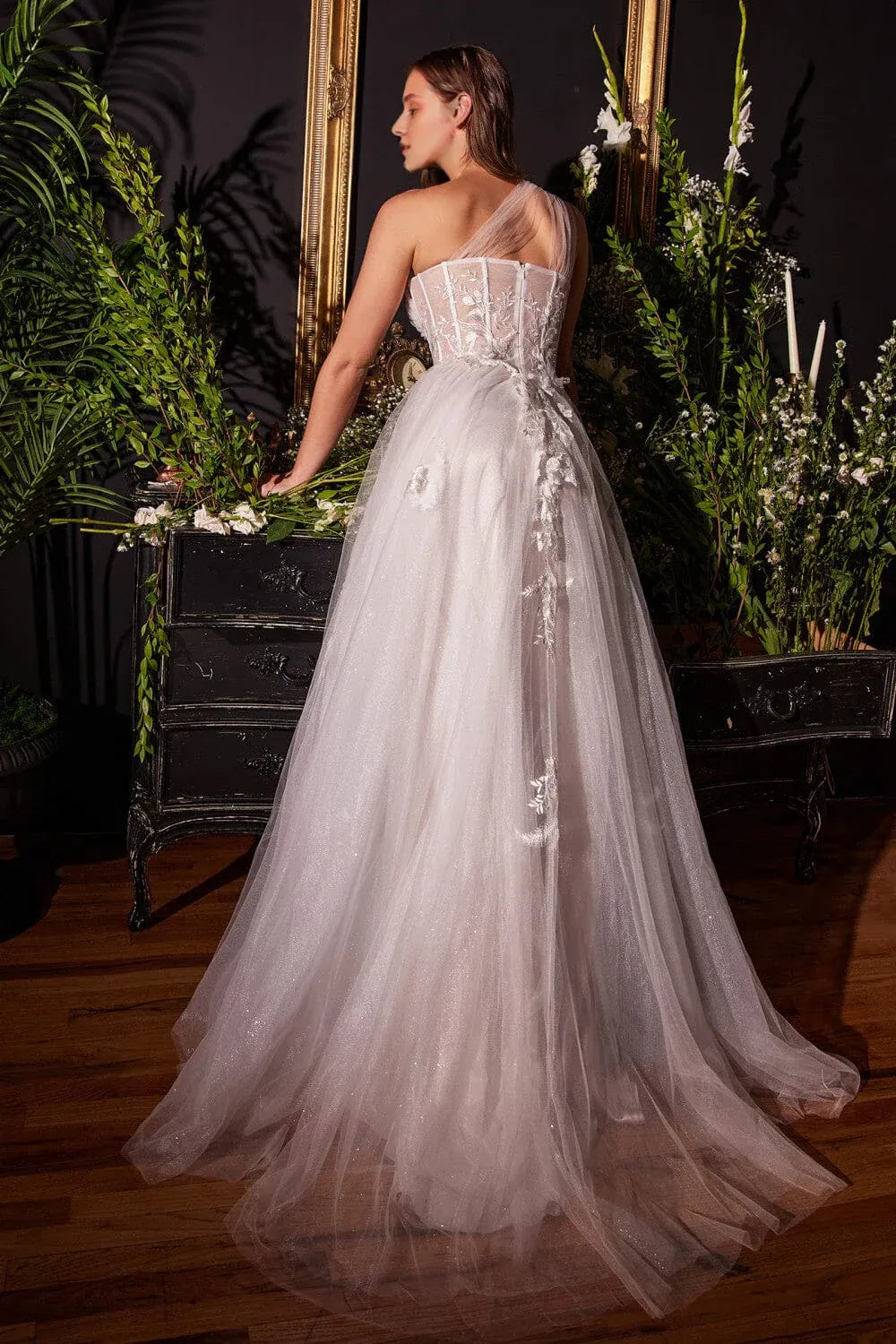 Whimsical A-Line One-Shoulder Floor-Length Wedding Dress