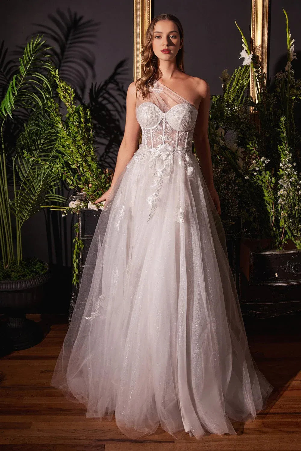 Whimsical A-Line One-Shoulder Floor-Length Wedding Dress