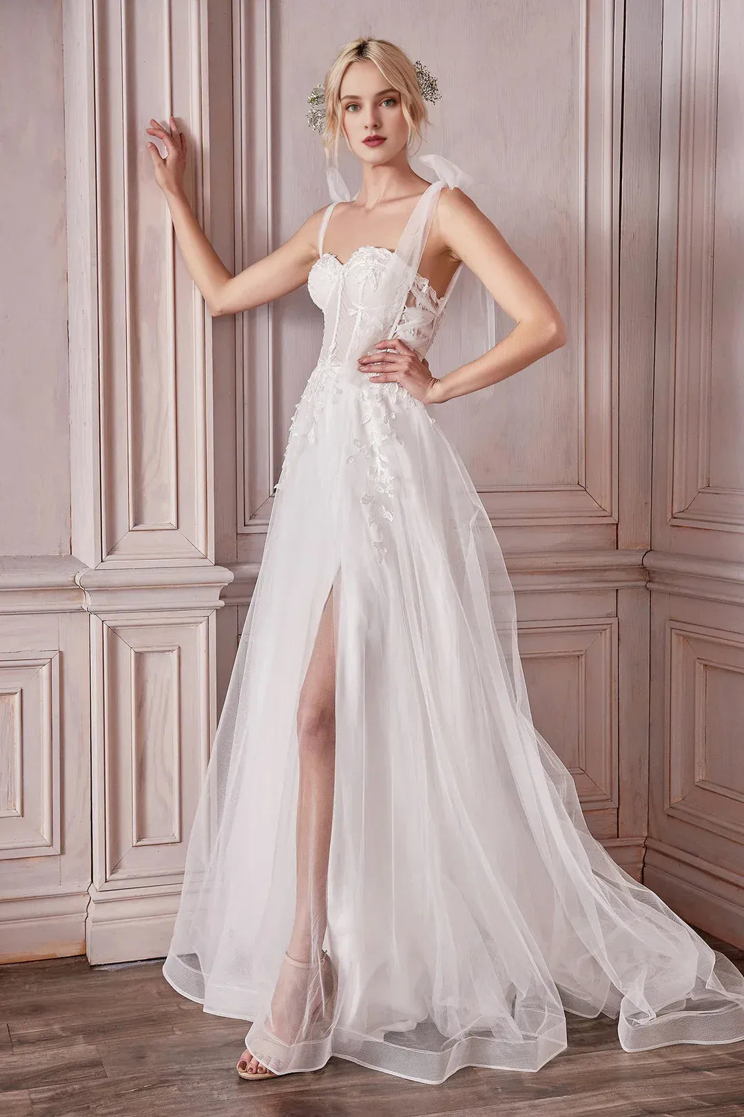 Whimsical A-Line Sweetheart-Neck Bow-Strap Floor-Length Wedding Dress