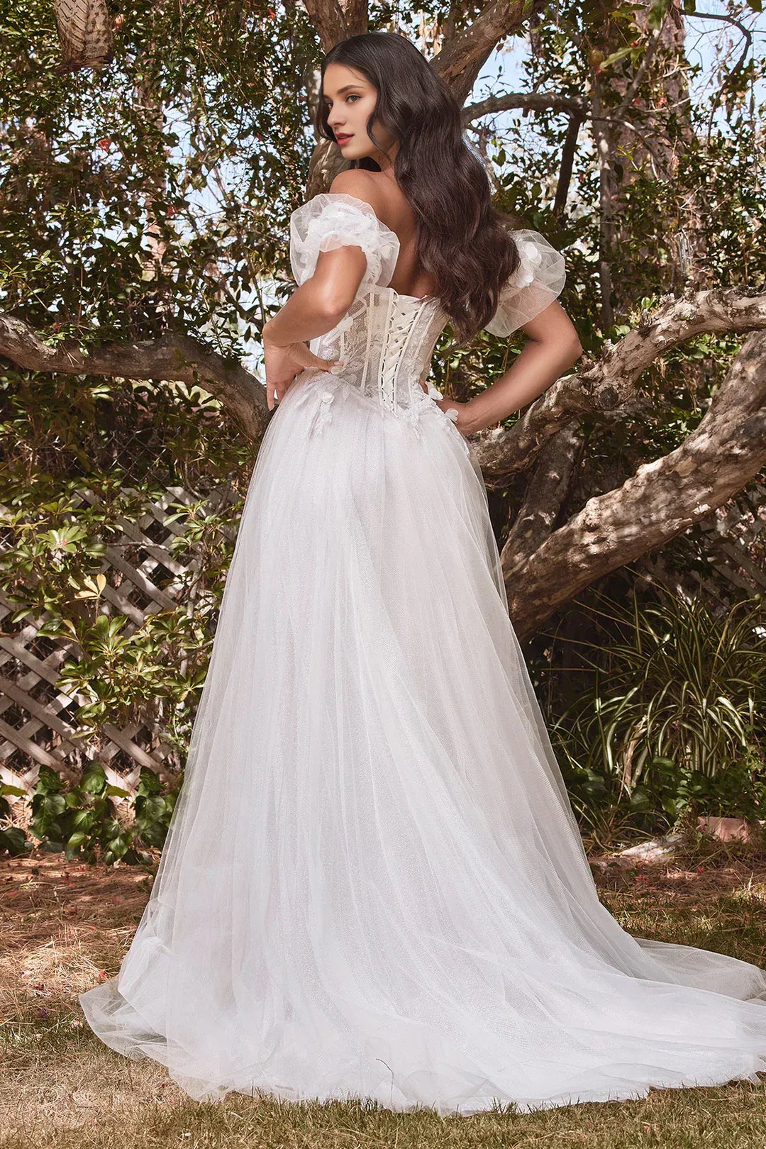 Whimsical A-Line Sweetheart-Neck Puff-Sleeve Floor-Length Wedding Dress