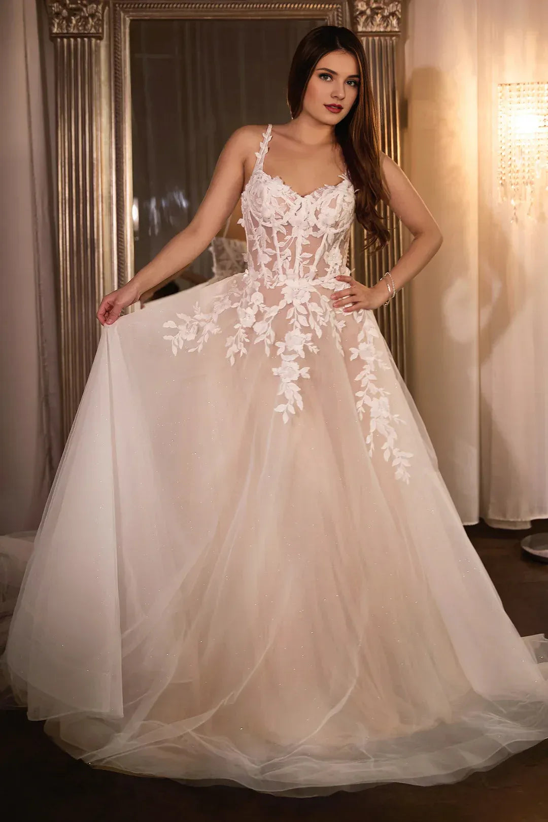 Whimsical A-Line Sweetheart-Neck Spaghetti-Strap Floor-Length Wedding Dress