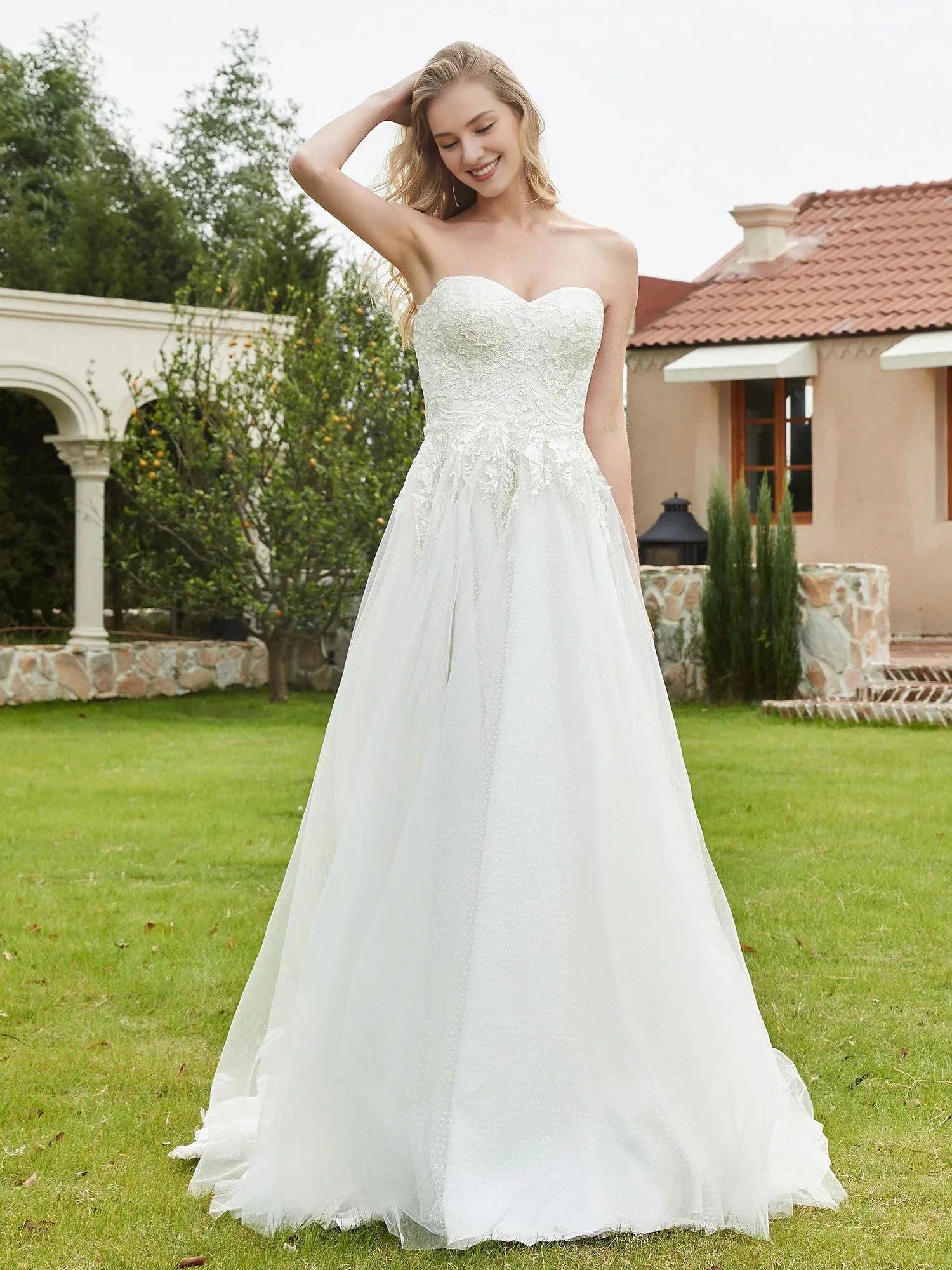 Whimsical A-Line Sweetheart-Neck Strapless Floor-Length Wedding Dress