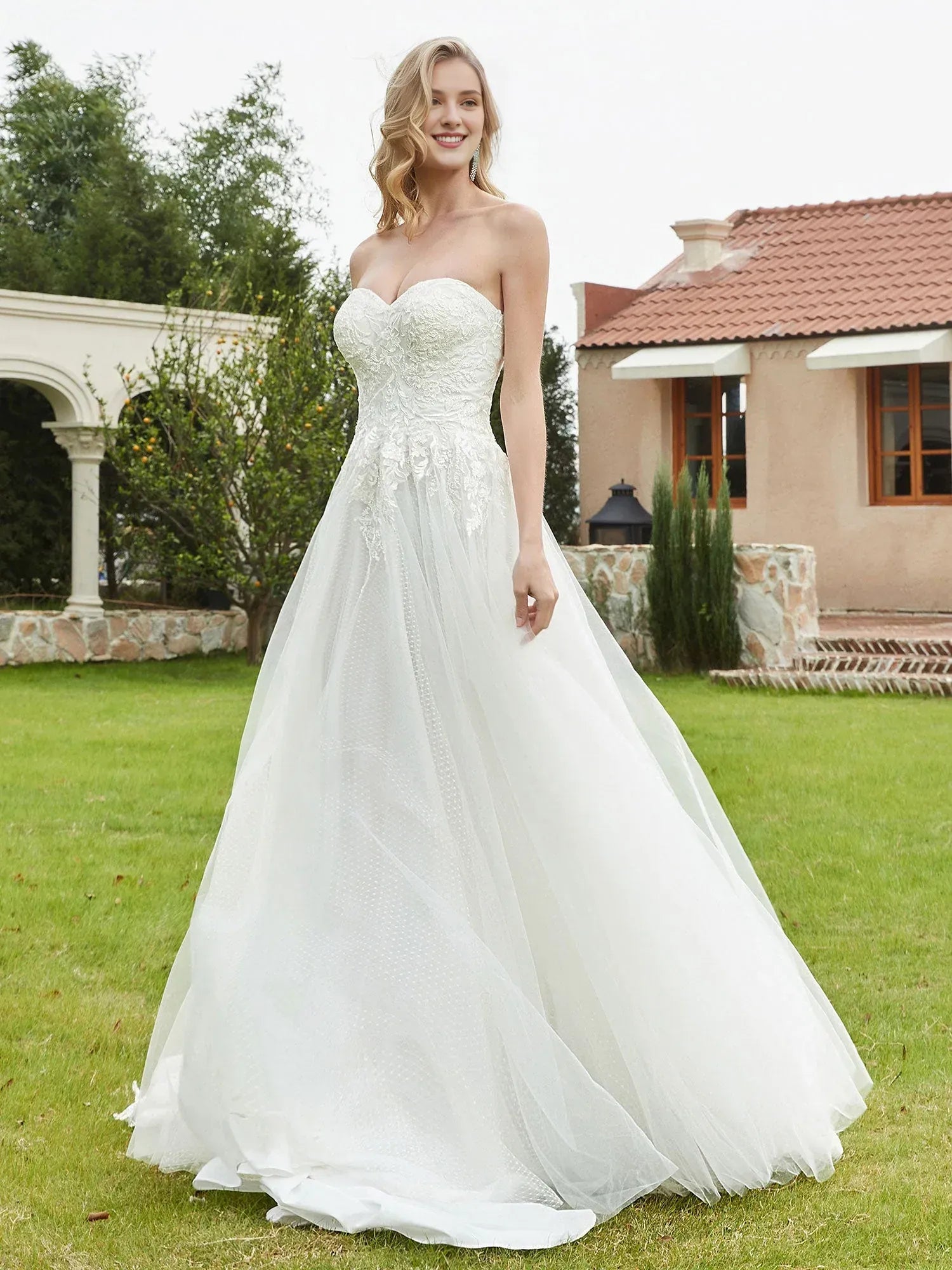 Whimsical A-Line Sweetheart-Neck Strapless Floor-Length Wedding Dress