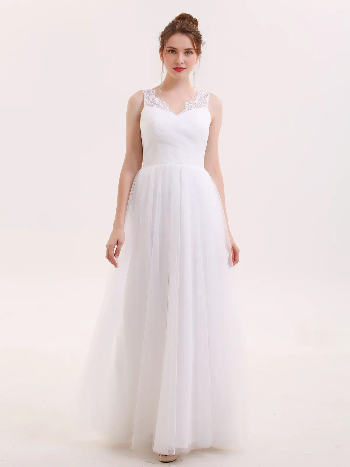 Whimsical A-Line V-Neck Sleeveless Floor-Length Wedding Dress