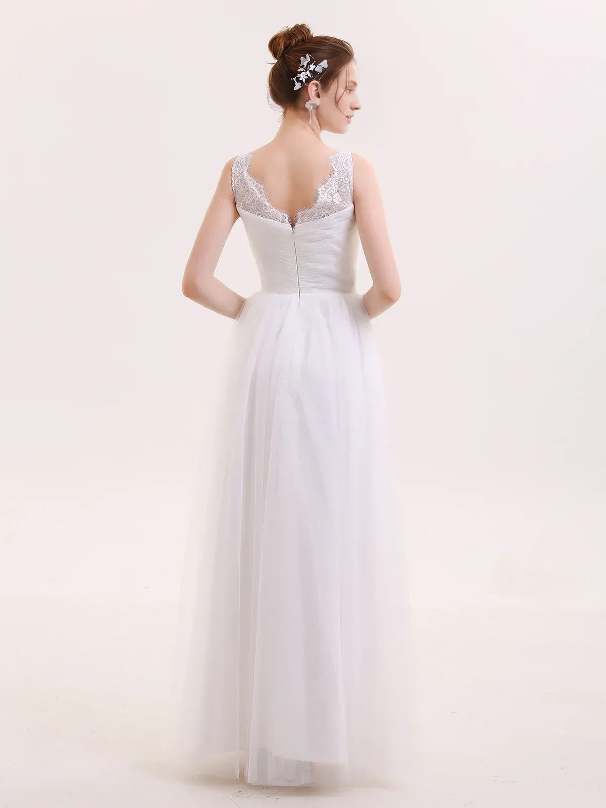 Whimsical A-Line V-Neck Sleeveless Floor-Length Wedding Dress