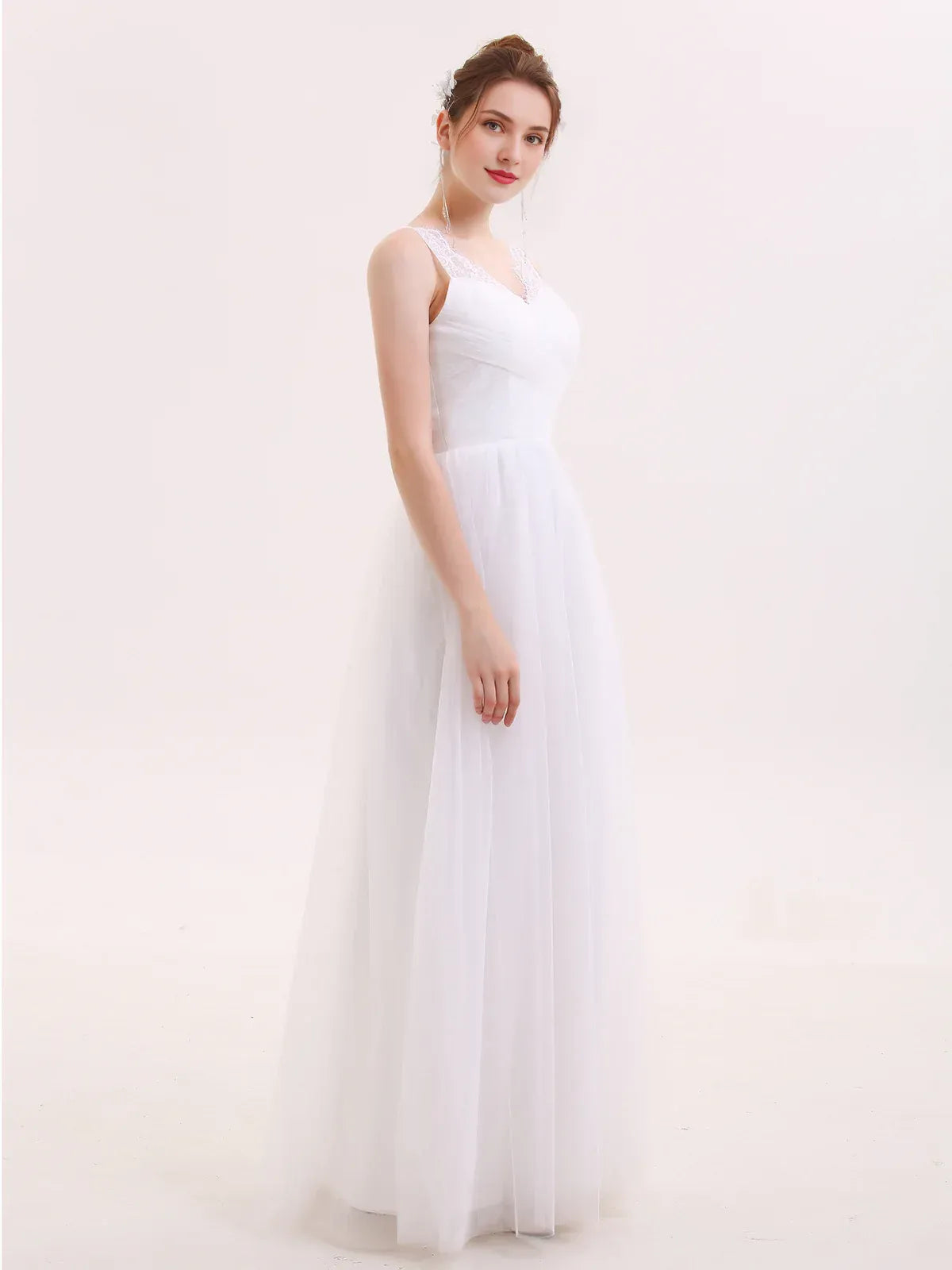 Whimsical A-Line V-Neck Sleeveless Floor-Length Wedding Dress