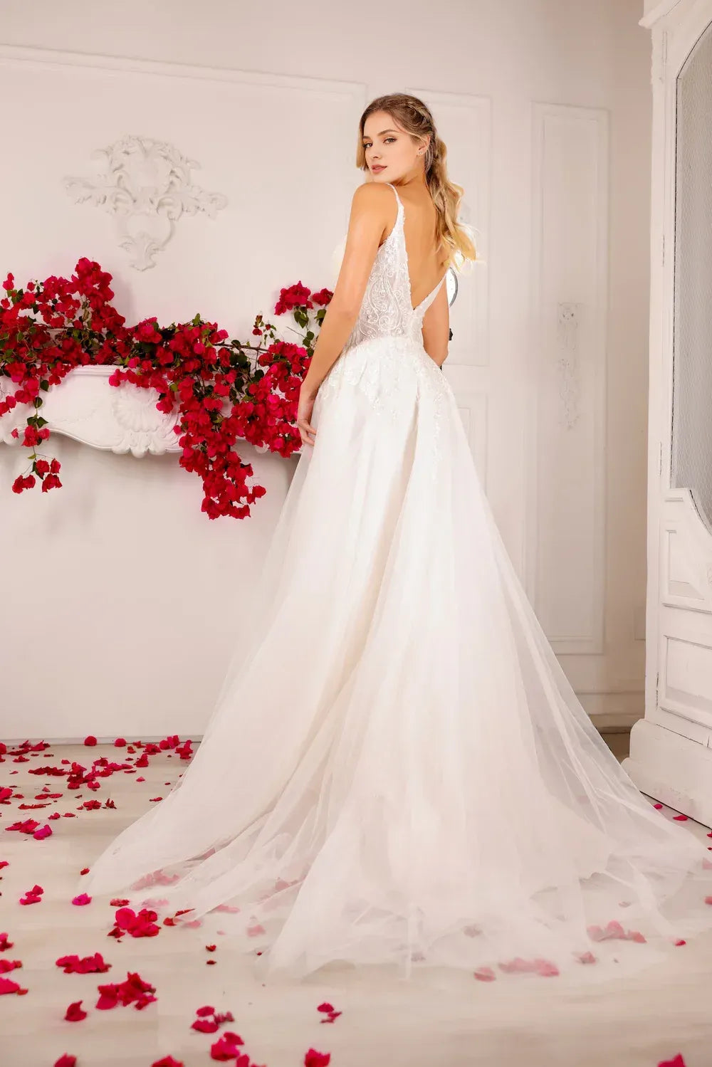 Whimsical A-Line V-Neck Spaghetti-Strap Floor-Length Wedding Dress