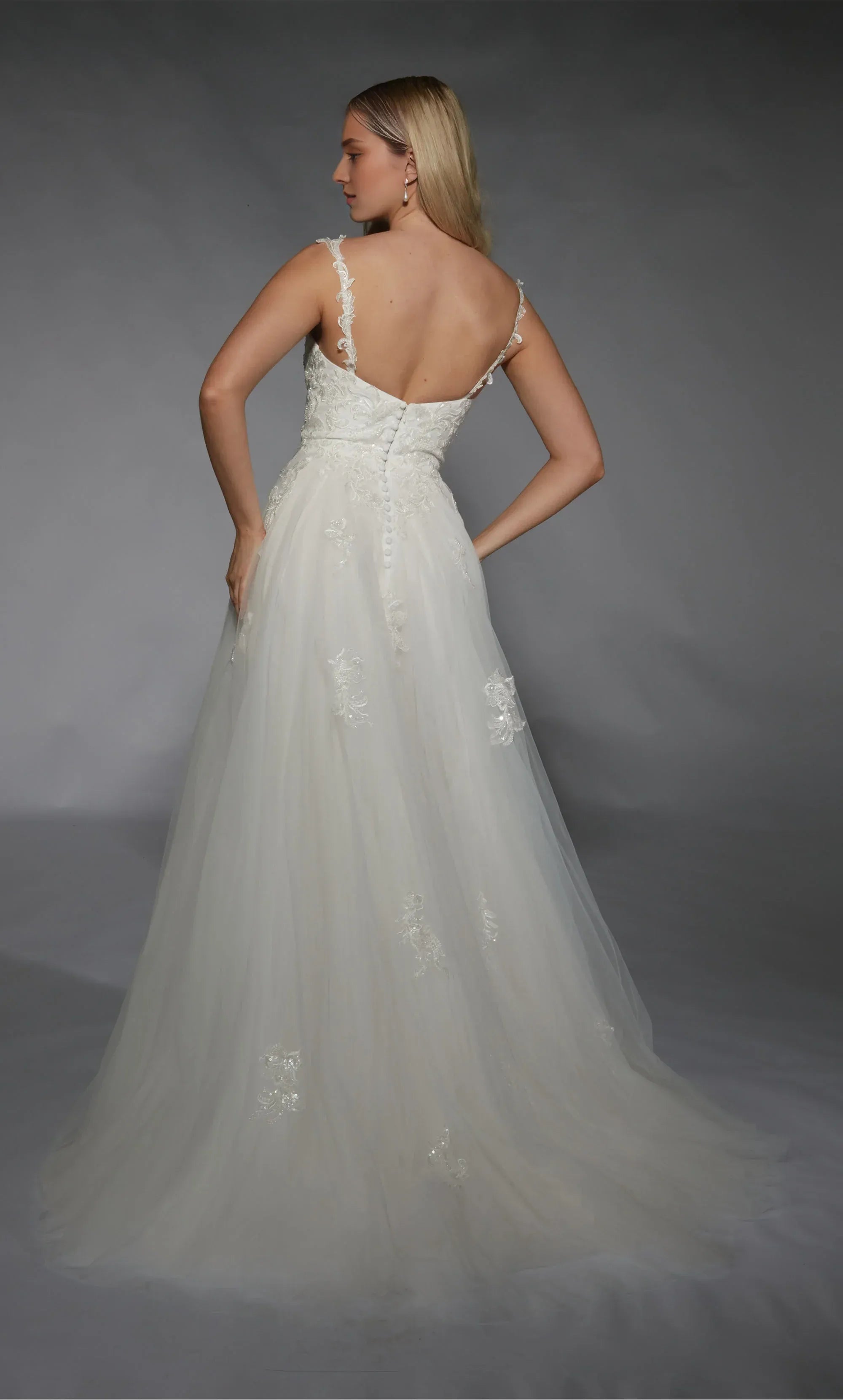 Whimsical Lace Tulle A Line Spaghetti Strap Wedding Dress