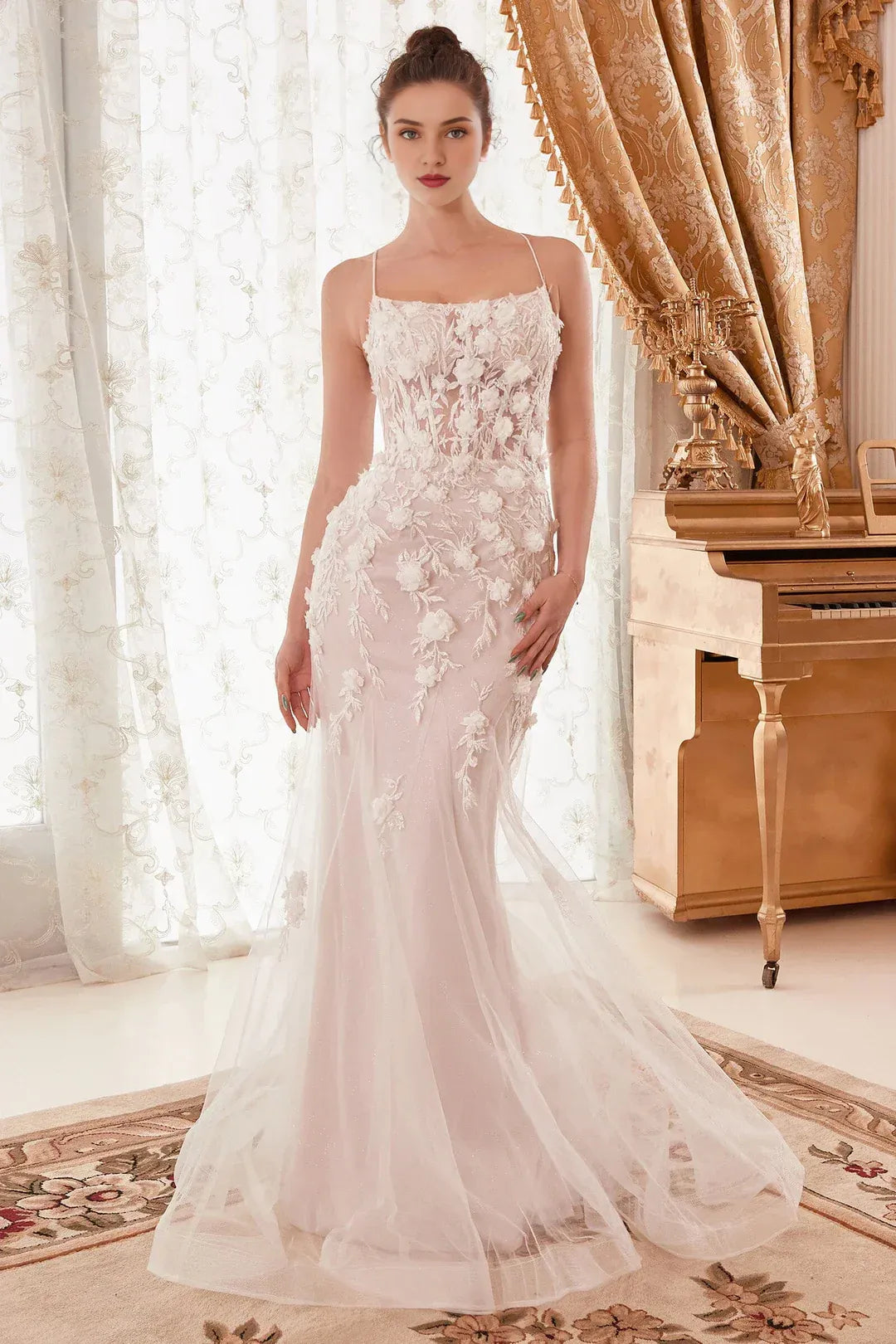 Whimsical Mermaid Square-Neck Spaghetti-Strap Floor-Length Wedding Dress