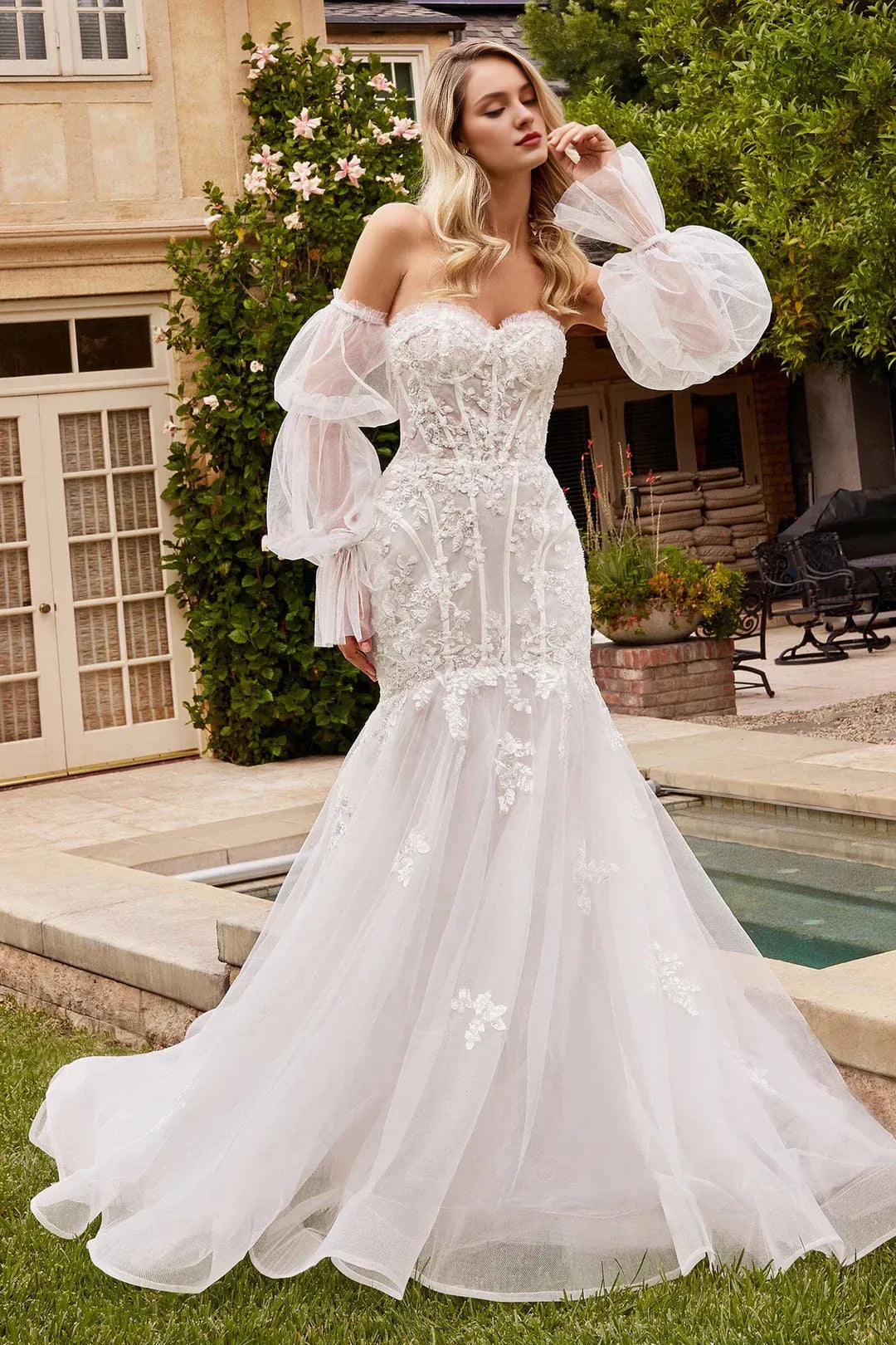 Whimsical Mermaid Sweetheart-Neck Off-the-Shoulder Floor-Length Wedding Dress
