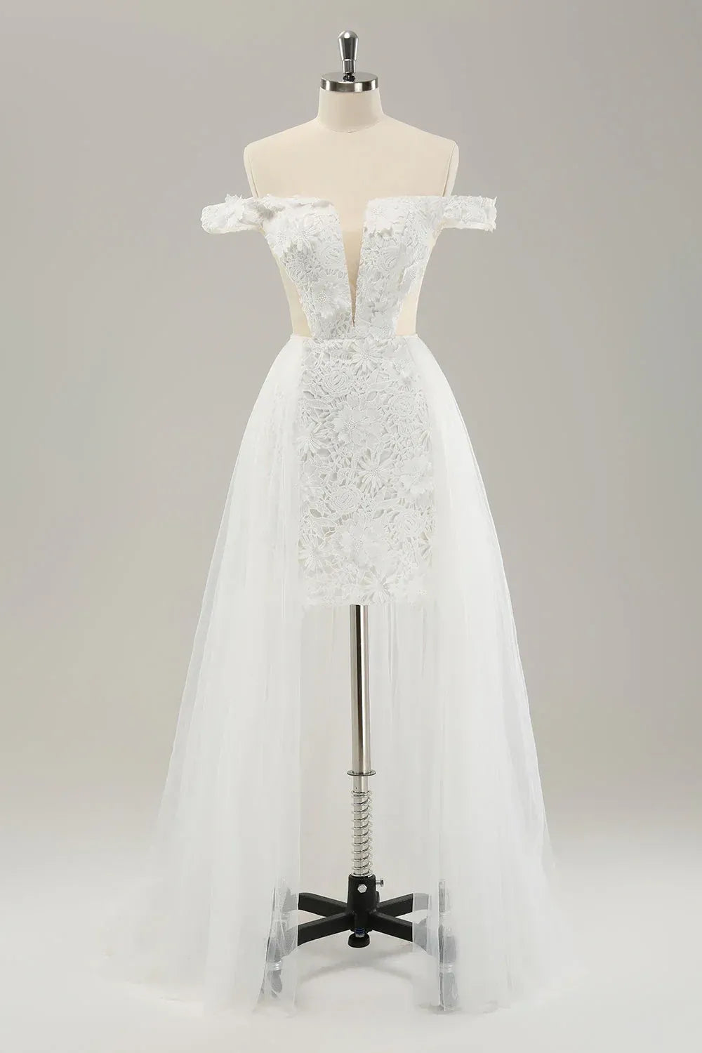 Whimsical Off-the-Shoulder Detachable Train Wedding Dress