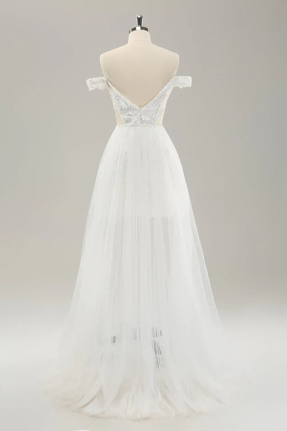 Whimsical Off-the-Shoulder Detachable Train Wedding Dress