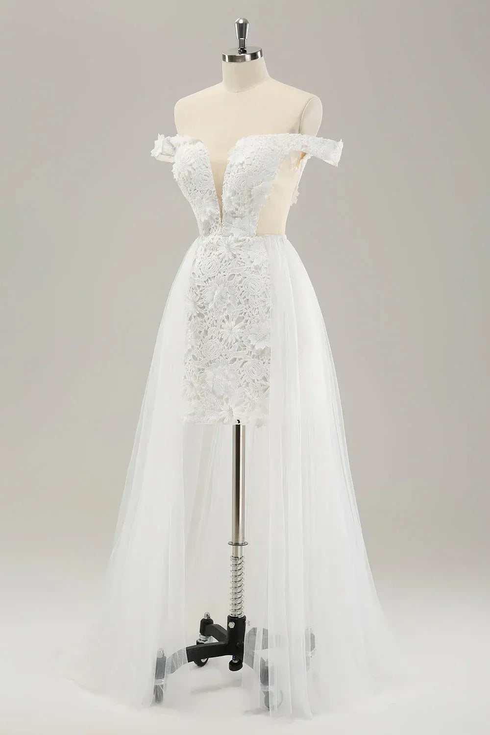 Whimsical Off-the-Shoulder Detachable Train Wedding Dress