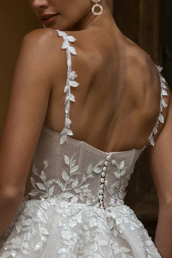 Whimsical Square-Neck A-Line Floor-Length Wedding Dress