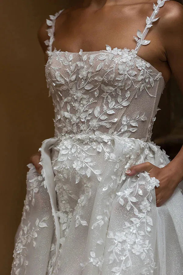 Whimsical Square-Neck A-Line Floor-Length Wedding Dress