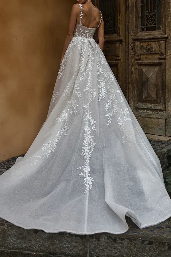 Whimsical Square-Neck A-Line Floor-Length Wedding Dress