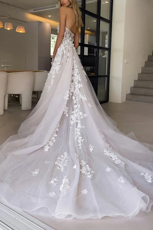 Whimsical Strapless Illusion Floral A-Line Floor-Length Wedding Dress